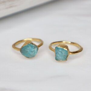 Raw Blue Apatite Ring | Sterling Silver & 22k Gold Plated | Handmade Jewelry